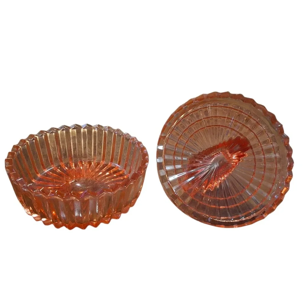Vintage Jeanette Amberina Glass Powder Dish w/Swan Lipstick Holder Lid